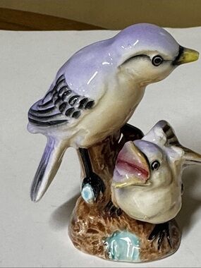 Japan Porcelain Bird Figurine - Lavender and White Ceramic Decorative Accent